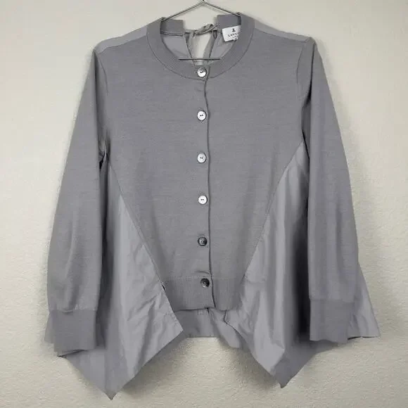 Lanvin‎ En Bleu Mixed Media Cardigan Gray IT 38 Asymmetrical Lagenlook - Picture 4 of 13